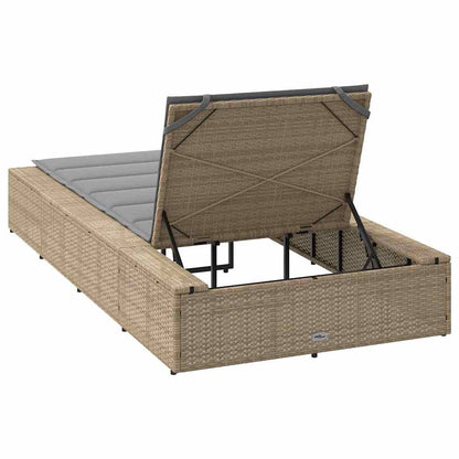 Beige PE rattan floating sun lounger with cushion