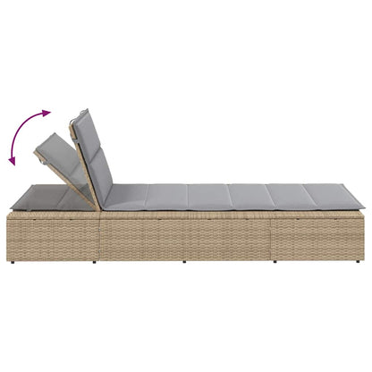 Beige PE rattan floating sun lounger with cushion