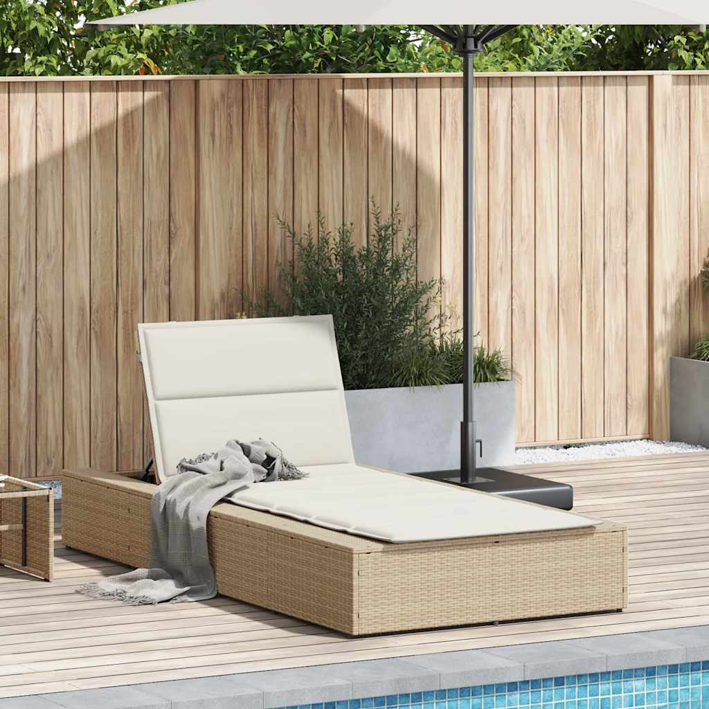 Beige PE rattan floating sun lounger with cushion
