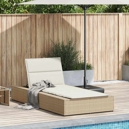 Beige PE rattan floating sun lounger with cushion