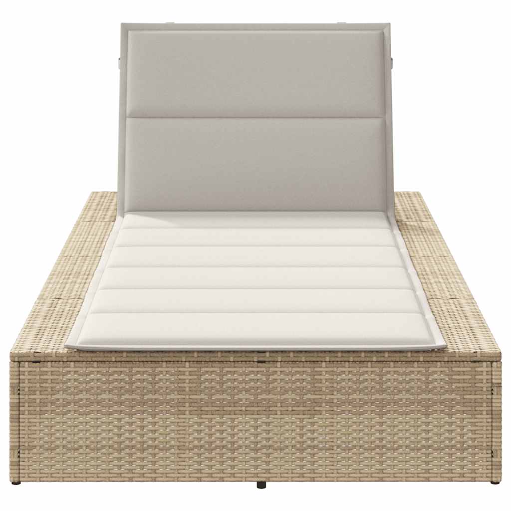 Beige PE rattan floating sun lounger with cushion