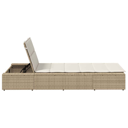 Beige PE rattan floating sun lounger with cushion