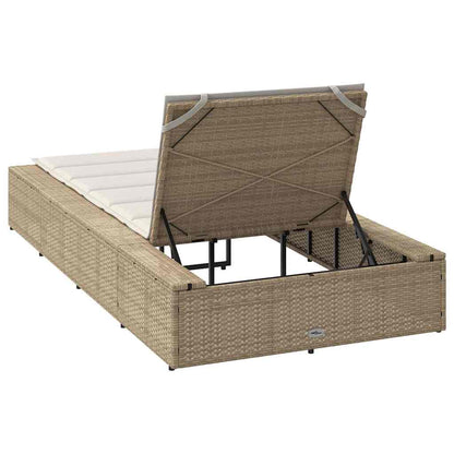 Beige PE rattan floating sun lounger with cushion