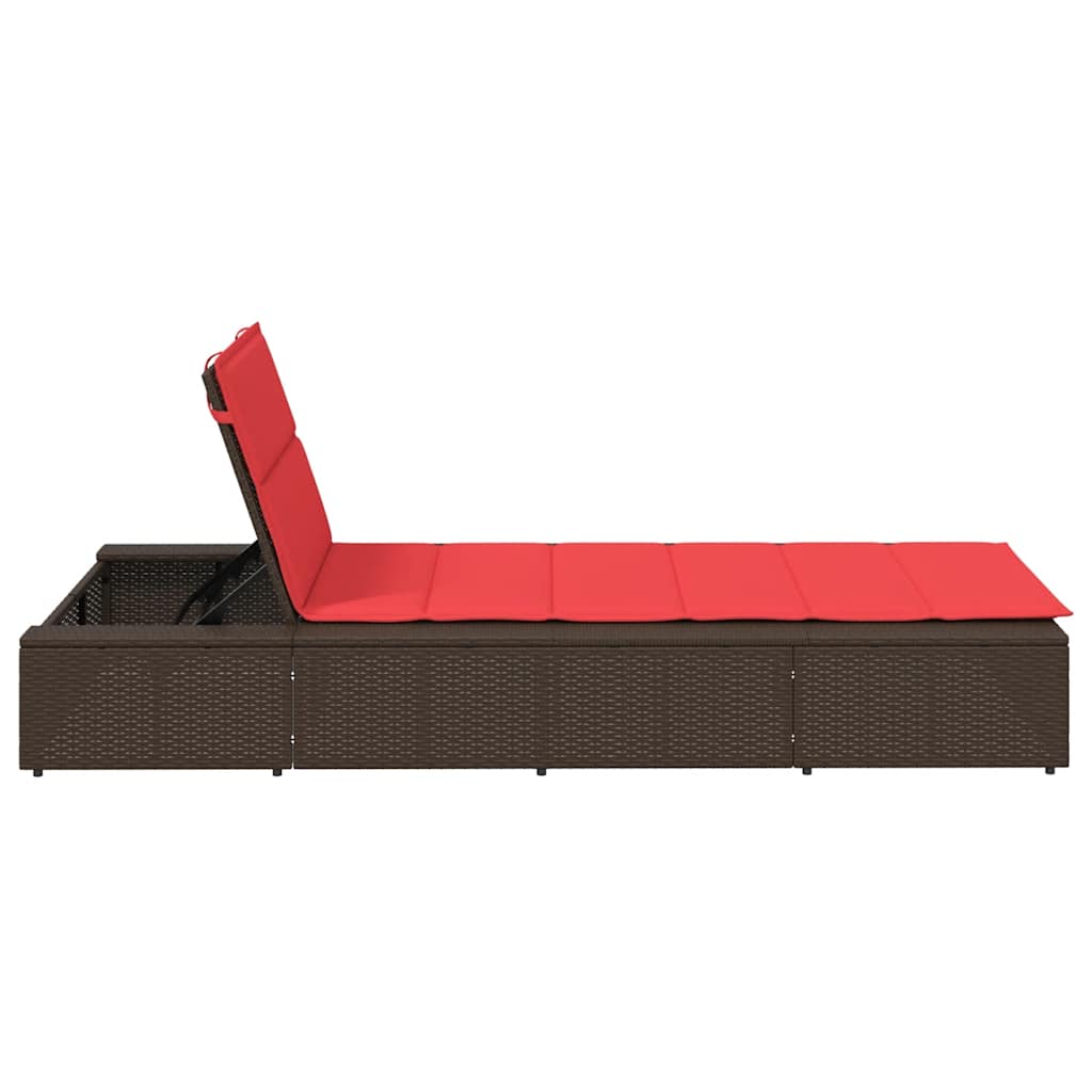 Brown PE rattan floating sun lounger with cushion