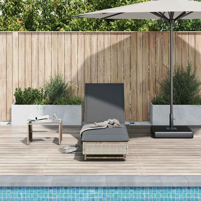 Sun lounger with wheels and cushion in light grey PE wicker