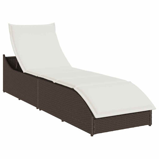 Folding sun lounger with cushion and storage PE wicker
