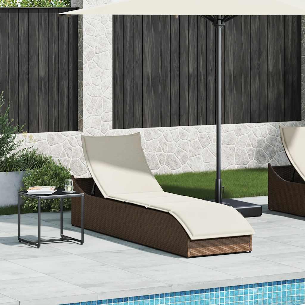 Folding sun lounger with cushion and storage PE wicker