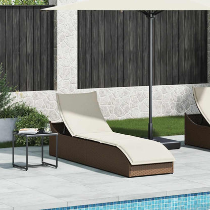 Folding sun lounger with cushion and storage PE wicker