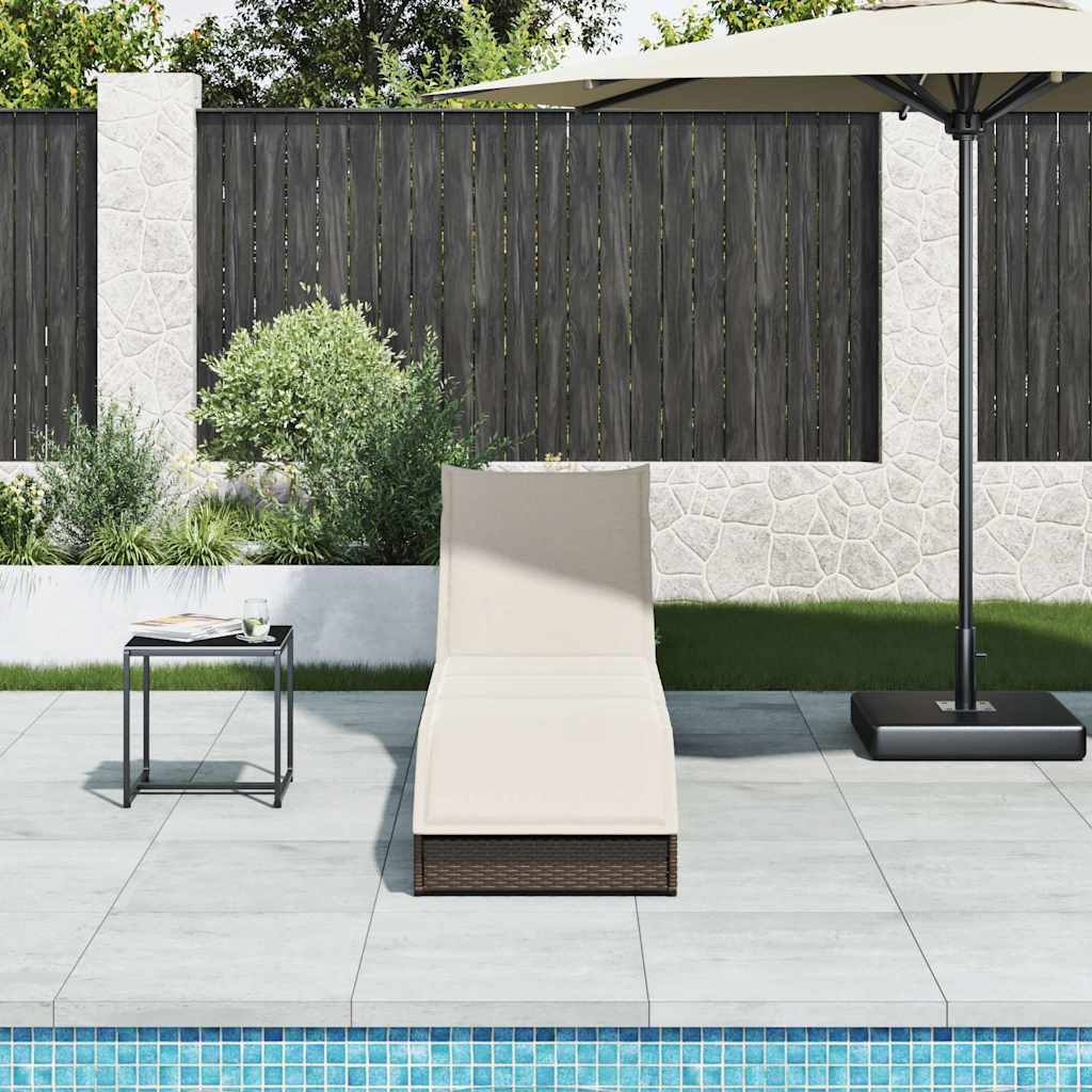 Folding sun lounger with cushion and storage PE wicker