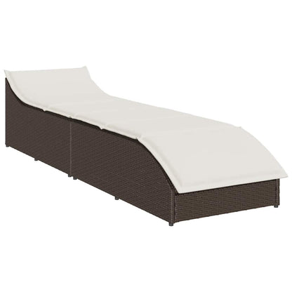Folding sun lounger with cushion and storage PE wicker
