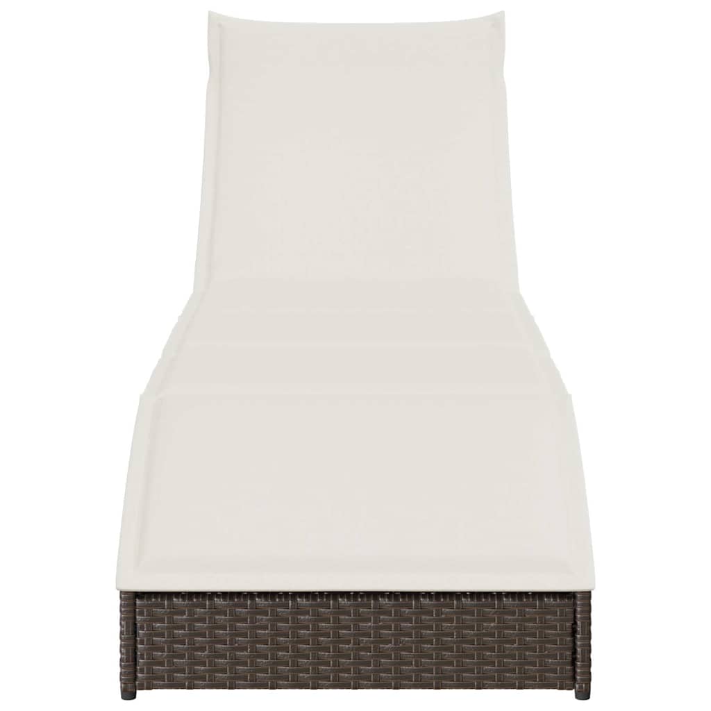 Folding sun lounger with cushion and storage PE wicker