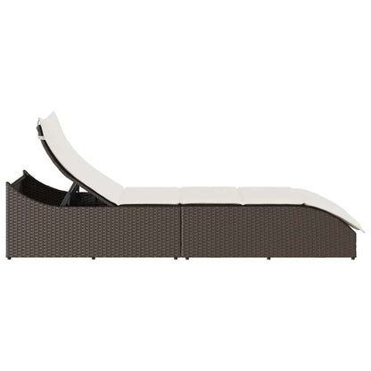 Folding sun lounger with cushion and storage PE wicker