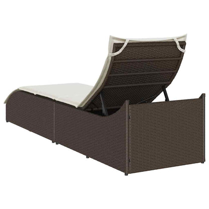 Folding sun lounger with cushion and storage PE wicker