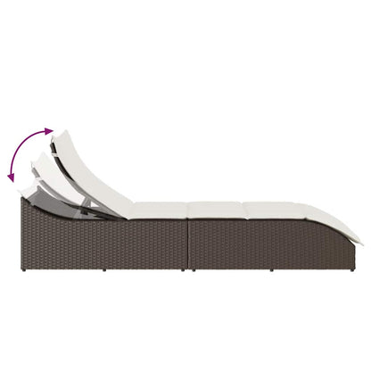Folding sun lounger with cushion and storage PE wicker