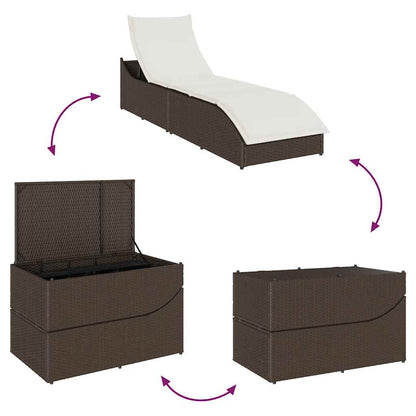Folding sun lounger with cushion and storage PE wicker