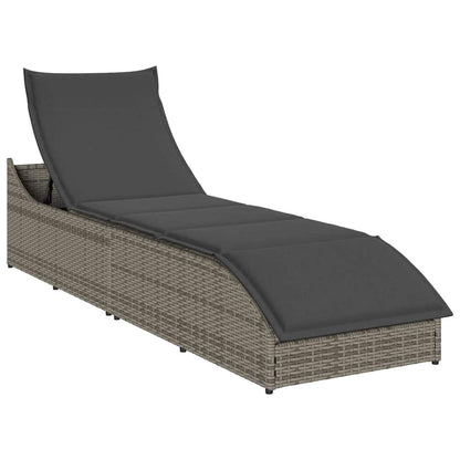 Folding sun lounger with cushion and storage PE wicker