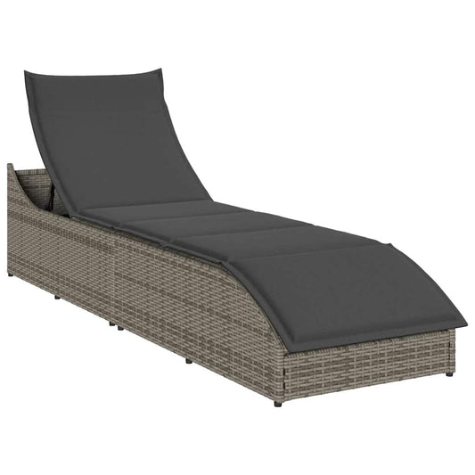 Folding sun lounger with cushion and storage PE wicker