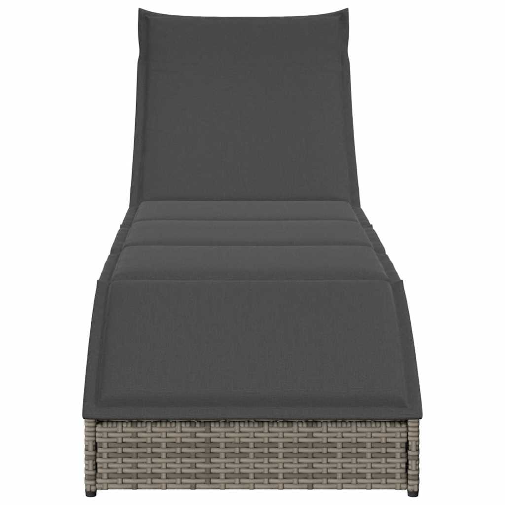Folding sun lounger with cushion and storage PE wicker