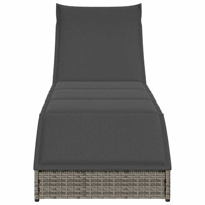 Folding sun lounger with cushion and storage PE wicker