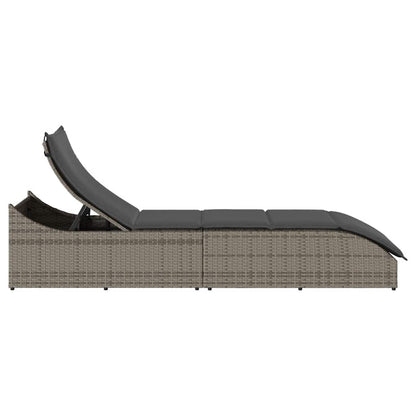 Folding sun lounger with cushion and storage PE wicker