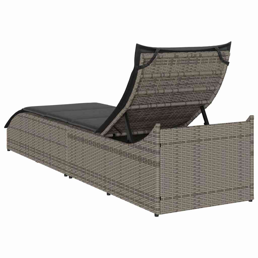 Folding sun lounger with cushion and storage PE wicker