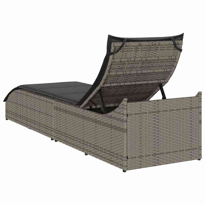 Folding sun lounger with cushion and storage PE wicker