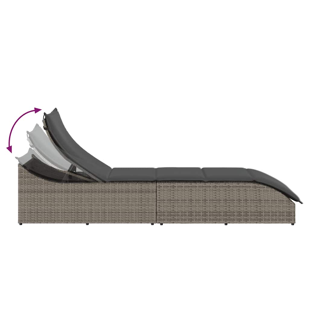 Folding sun lounger with cushion and storage PE wicker