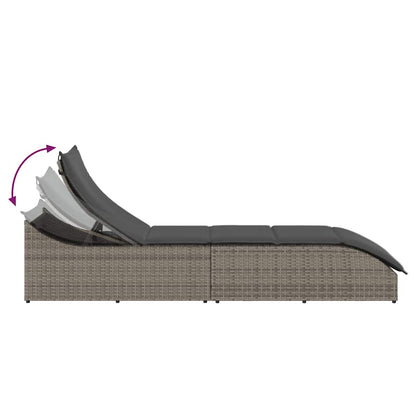 Folding sun lounger with cushion and storage PE wicker