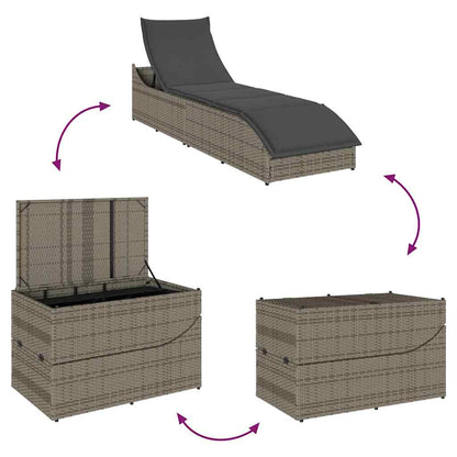 Folding sun lounger with cushion and storage PE wicker