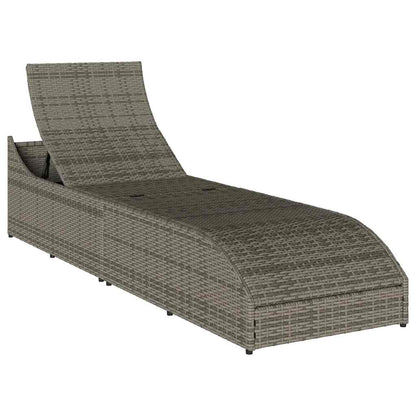 Folding sun lounger with cushion and storage PE wicker