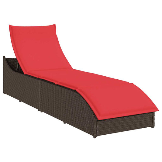 Folding sun lounger with cushion and storage PE wicker