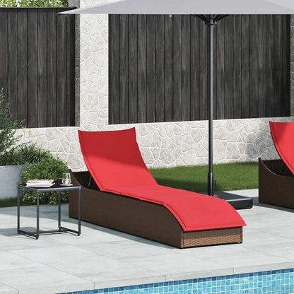 Folding sun lounger with cushion and storage PE wicker