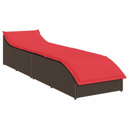 Folding sun lounger with cushion and storage PE wicker