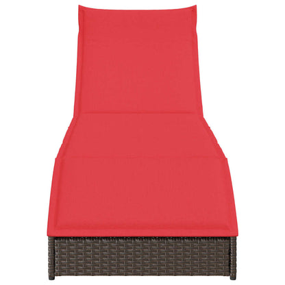 Folding sun lounger with cushion and storage PE wicker