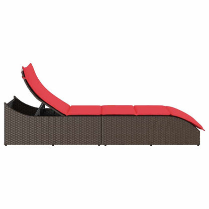 Folding sun lounger with cushion and storage PE wicker