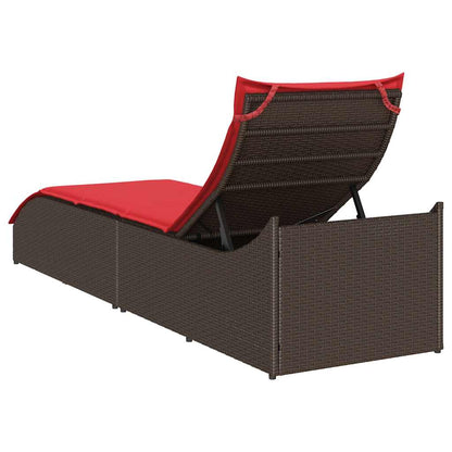 Folding sun lounger with cushion and storage PE wicker