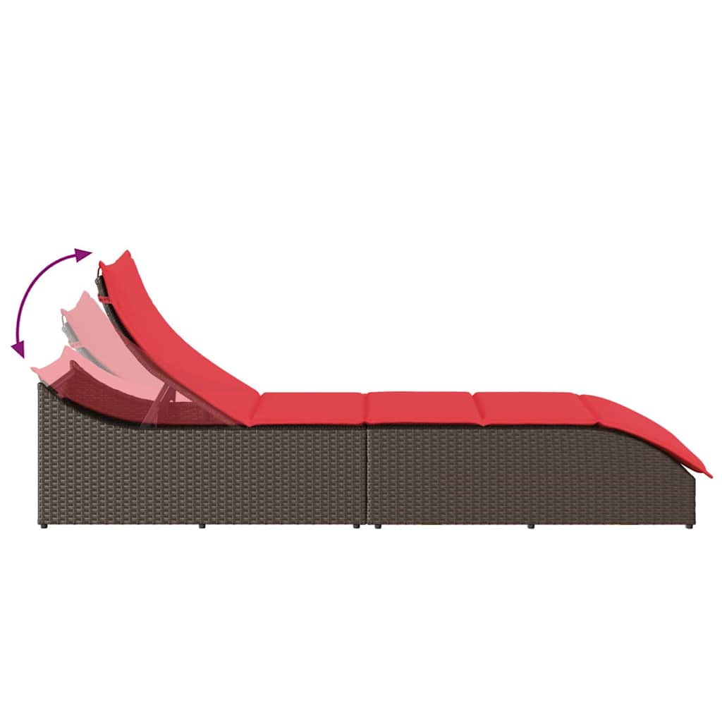 Folding sun lounger with cushion and storage PE wicker