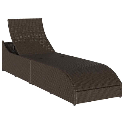 Folding sun lounger with cushion and storage PE wicker