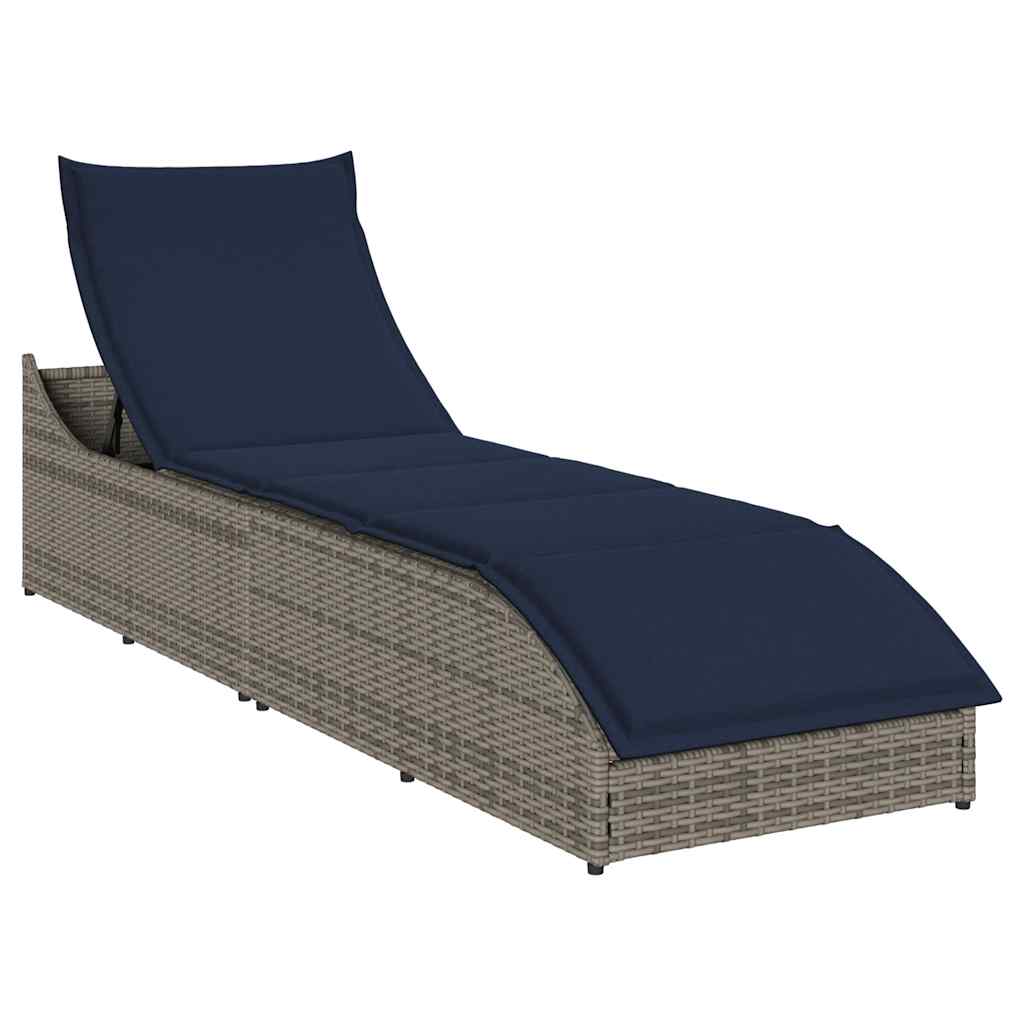 Folding sun lounger with cushion and storage PE wicker