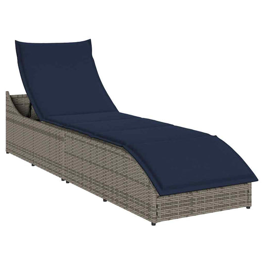 Folding sun lounger with cushion and storage PE wicker