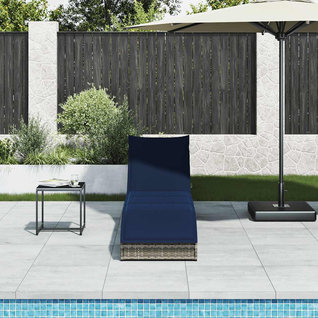 Folding sun lounger with cushion and storage PE wicker