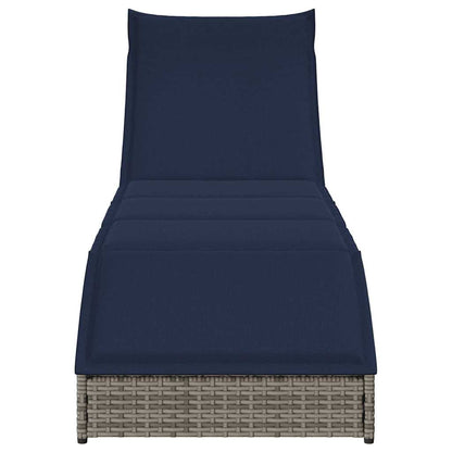 Folding sun lounger with cushion and storage PE wicker
