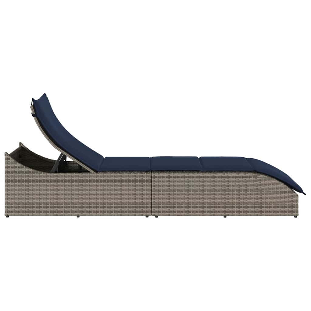 Folding sun lounger with cushion and storage PE wicker
