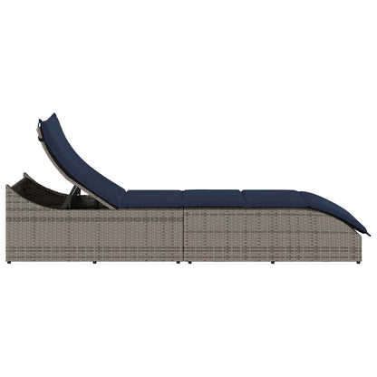 Folding sun lounger with cushion and storage PE wicker