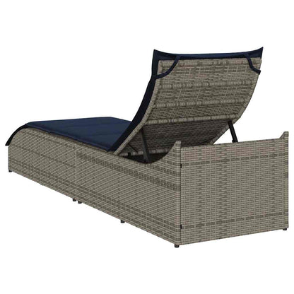 Folding sun lounger with cushion and storage PE wicker