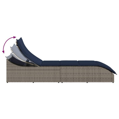 Folding sun lounger with cushion and storage PE wicker