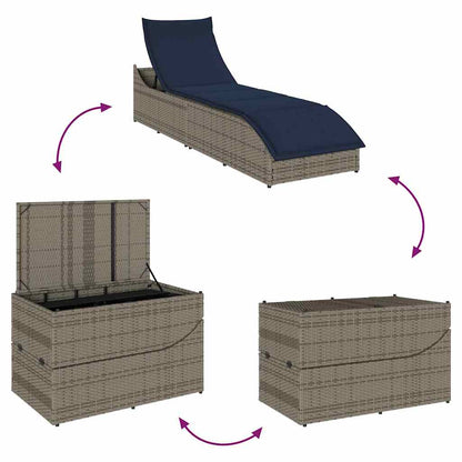 Folding sun lounger with cushion and storage PE wicker