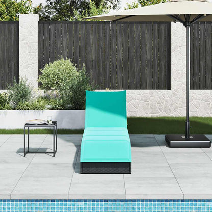Folding sun lounger with cushion and storage in black PE wicker