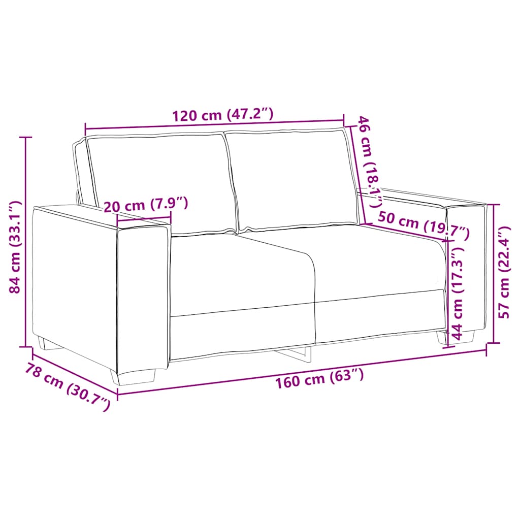 2-seater velvet sofa 120 cm brown