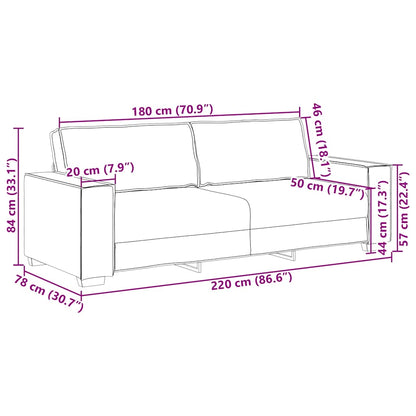 Sofá de 3 lugares 180 cm veludo cor creme